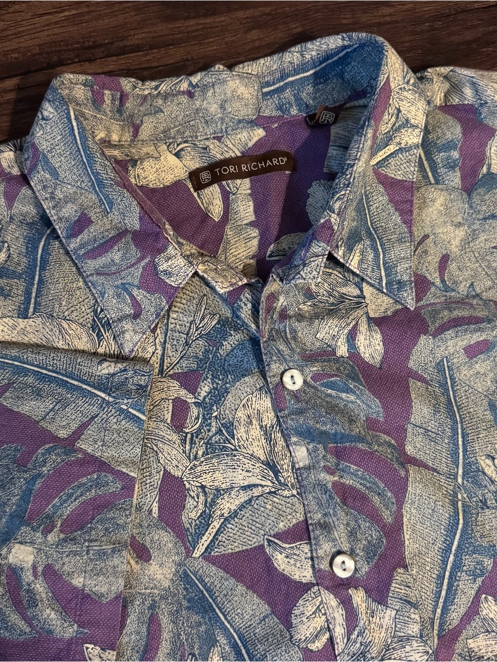 Tori Richard Mens Hawaiian Aloha Shirt 3XL Big Floral & Leaf Print Purple Resort